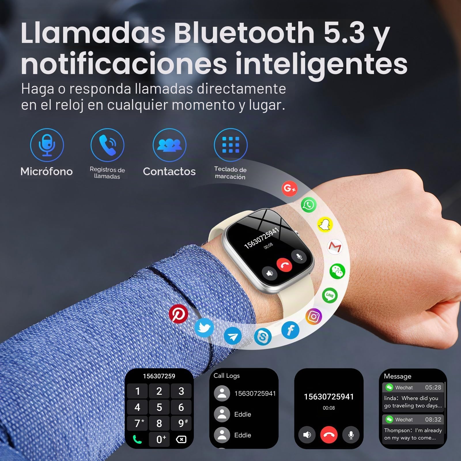CASCHO Reloj Inteligente Hombre Mujer,1.91" HD Smartwatch con Llamadas Bluetooth,100+Modos Deportivos Pulsera Actividad con Pulsómetro/Monitor de Sueño,Impermeable IP68 para Android iOS,Blanco Hueso