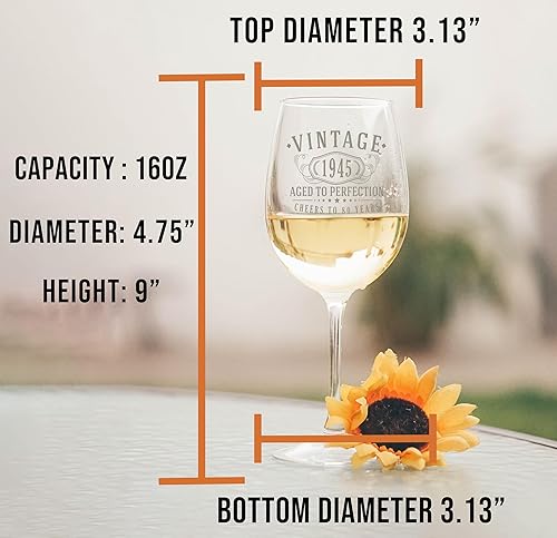 Miniatura 4 de Copa de vino grabada vintage de 16 onzas con tallo de 16 onzas, regalos de feliz cumpleaños 80 para mujeres y hombres, saludos a cumplir 80 años,
