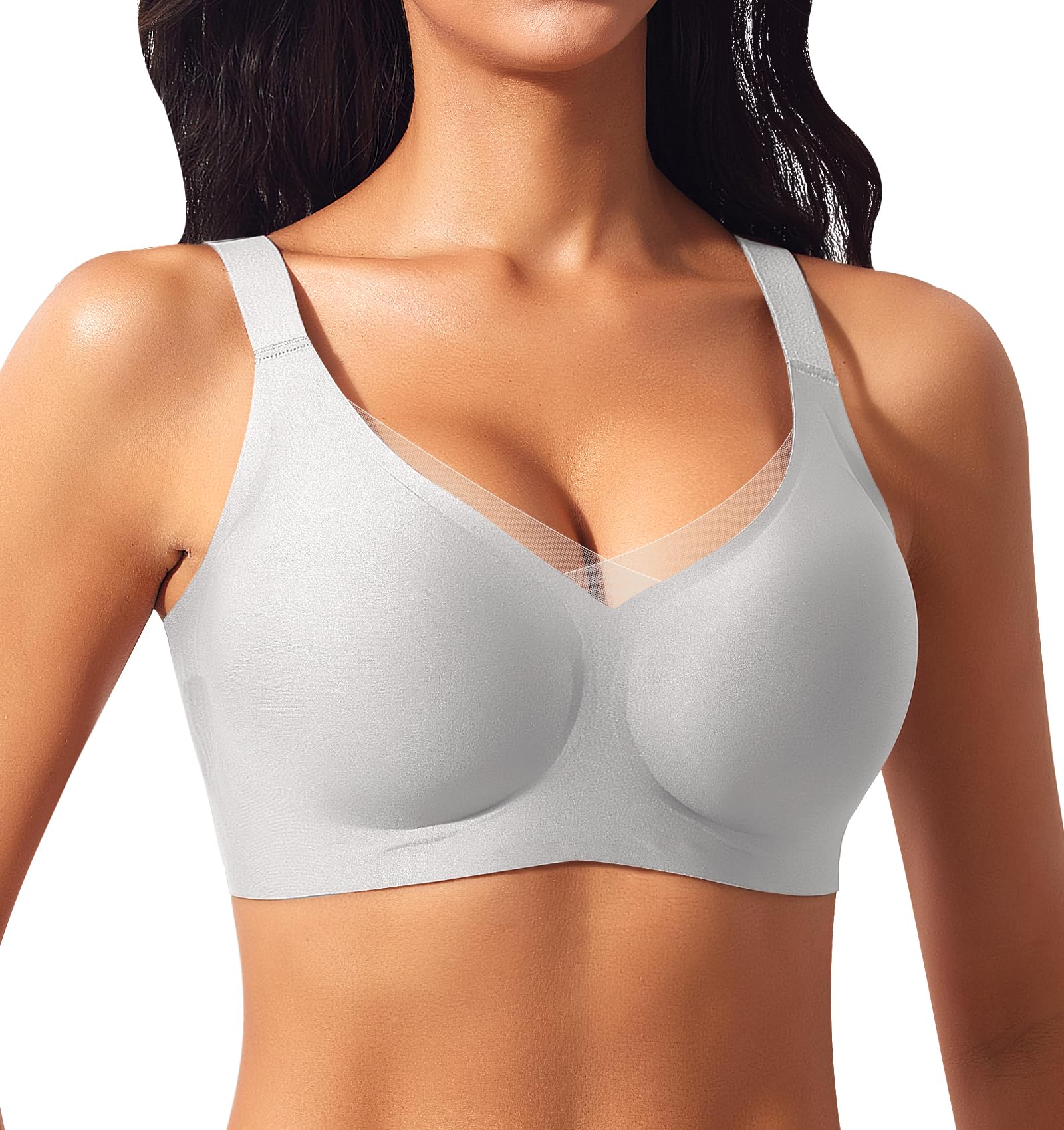 Ganado Damen BH Nahtloser Glatter BH Ohne Bügel Spitze Tiefem V-Ausschnitt Bügelloser BHS Weicher Bequemer BHS mit zusätzlicher Verlängerung Soft Bralette Bustier Bra Tshirt