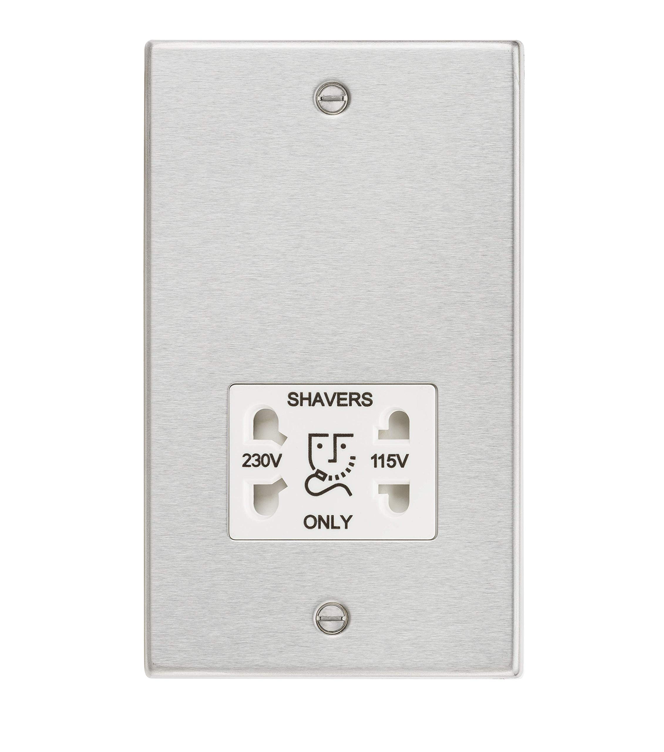 Knightsbridge Square Edge Dual Voltage Shaver Socket in Brushed Chrome with White Insert โ image 1