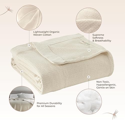 Miniatura 3 de Manta de algodón orgánico 100 % - Manta de arrullo de algodón orgánico certificado GOTS y Fairtrade para cama con tejido de punto sencillo suave,