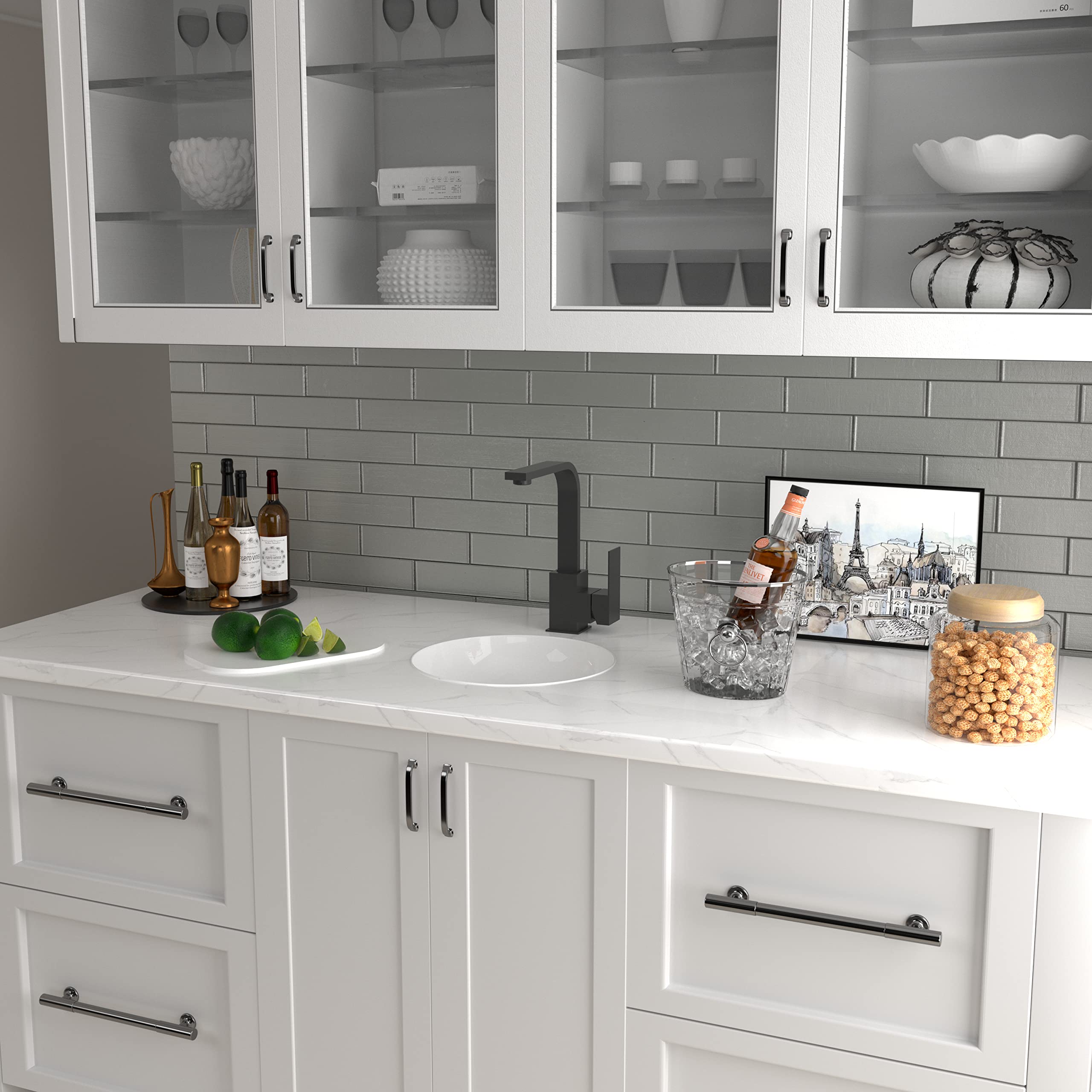 WOWOW Single Hole Bar Faucet Black Prep Sink Faucet Single Handle Mini Bar Tap with Water Supply Hose — view 2