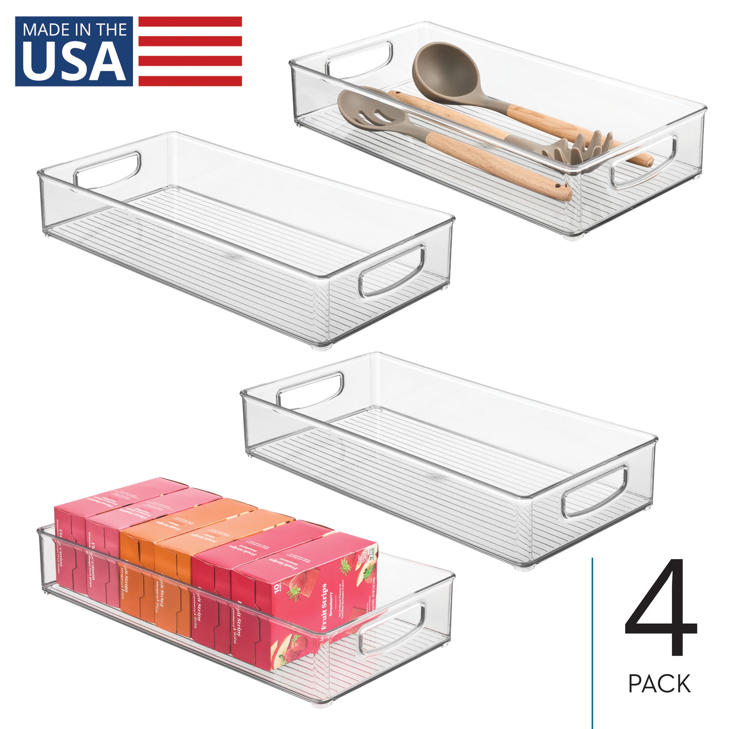InterDesign iDesign - Contenedores apilables de plástico para despensa con asas, contenedores de almacenamiento para organizar la cocina, juego de 4, transparentes | Contenedores de almacenamiento para gabinete, para cocina