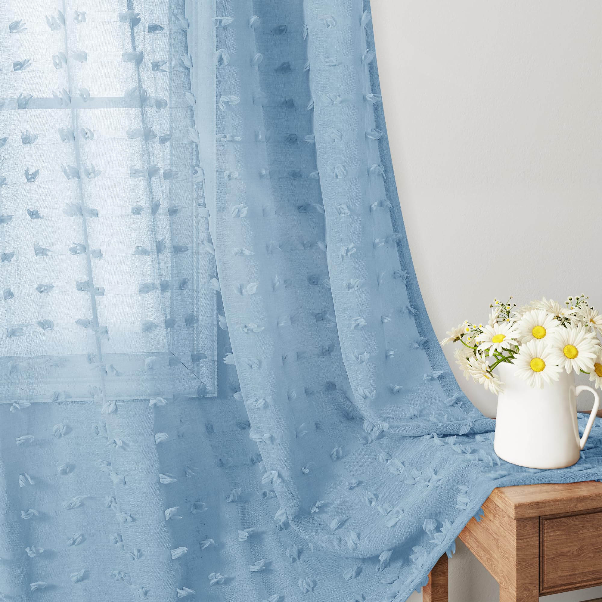Guken Sheer Curtains 63 Inch Length 2 Panels Sets for Living Room Bedroom 52 Inch Width Farmhouse Boho Drapes Light Filtering Pom Pom Curtains Tufted