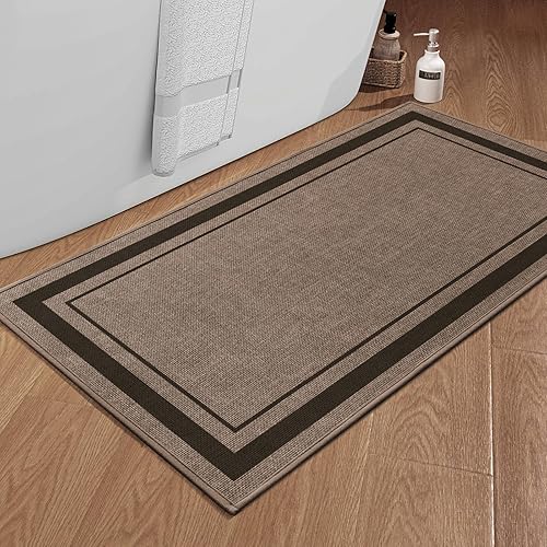 Miniatura 10 de chakme Juego de 2 alfombras de baño ultrafinas, absorbentes, antideslizantes, lavables a máquina, color beige oscuro, 17 x 24 pulgadas + tapete para