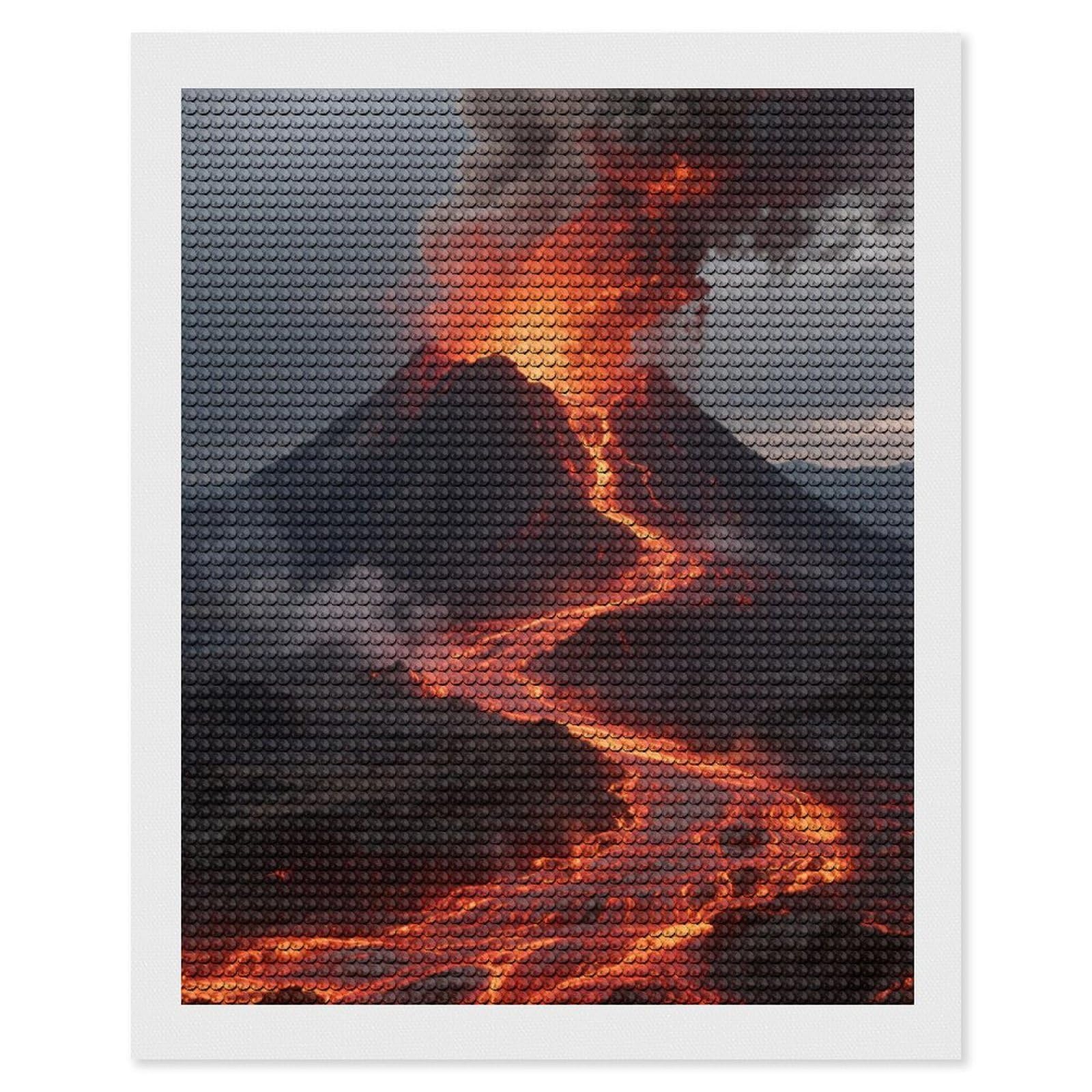 FodPand Volcano 5D Diamond Painting Kits for Adults Beginners Full Drill Round Diamond Dots Pictures Gem Art Supplies for Home Wall Room Decoration DIY Craft Set Gift 16x20