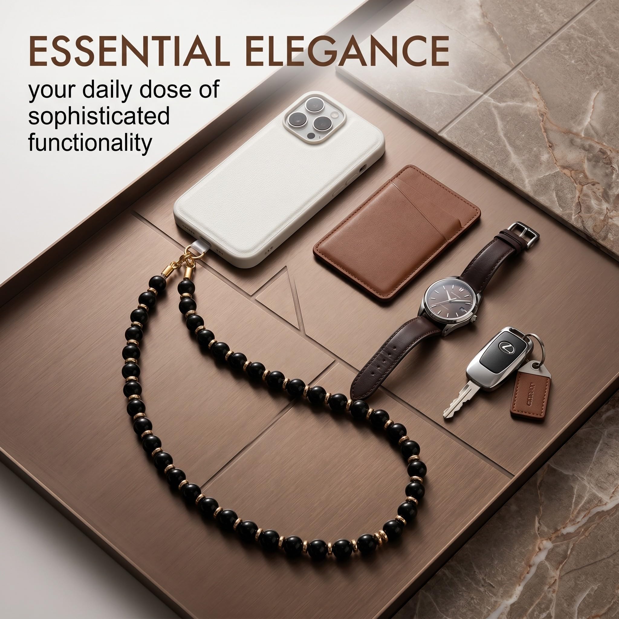 Bijoux de Téléphone en Obsidienne Noire, Dragonne Téléphone Portable Anti-Perte, Bracelet Téléphone de Perles Élégant, Charme de Téléphone Universel pour Smartphone et Accessoires