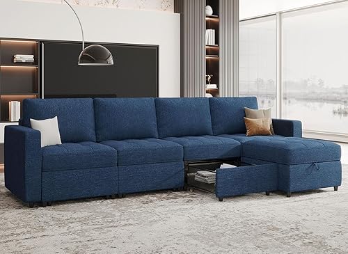 Belffin Sofá modular convertible de tela, sofá modular moderno en forma de L con otomanas, sofá de 5 plazas, sofá seccional con diván reversible y