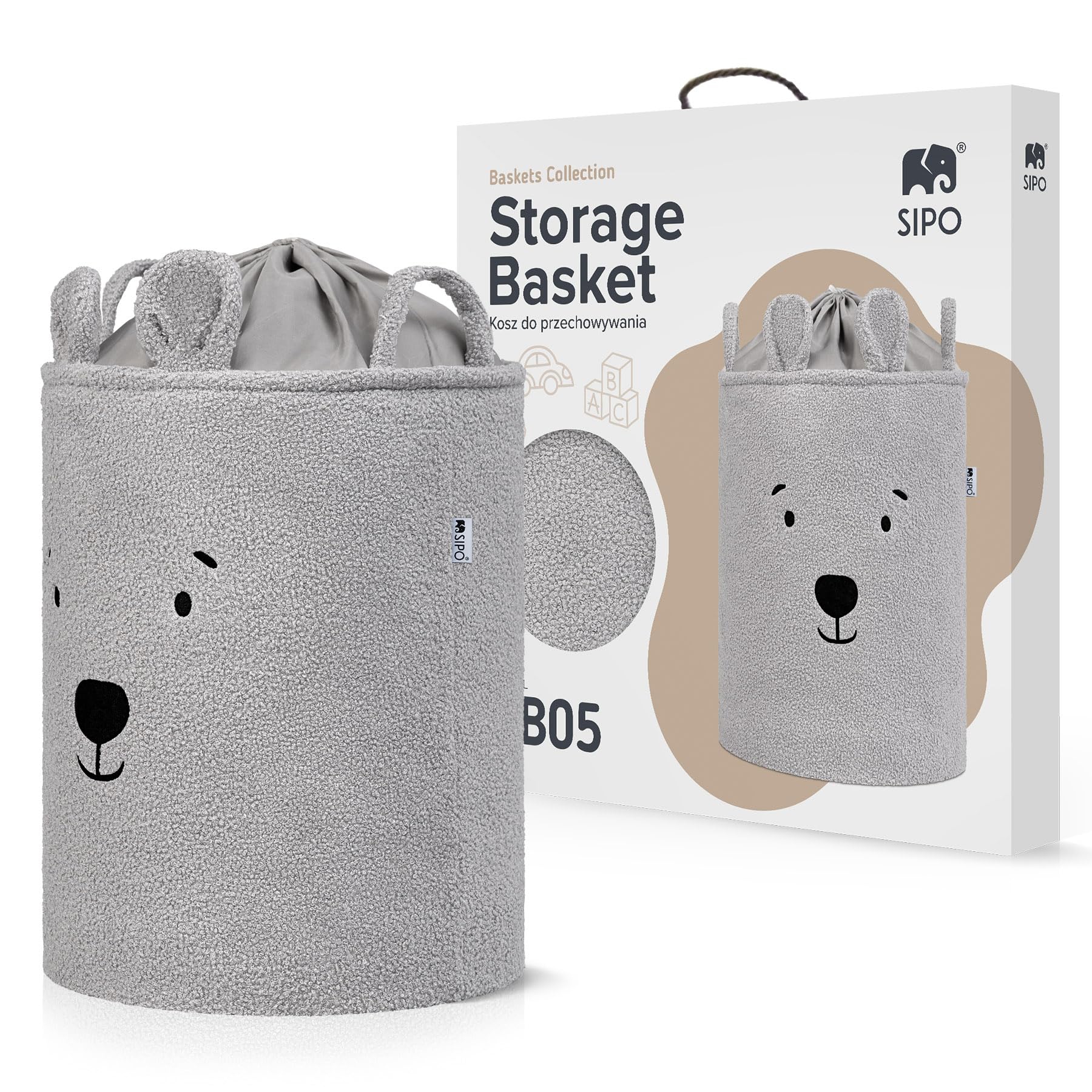 Panier de rangement pour jouets SIPO XL 43L en boucle avec cordon