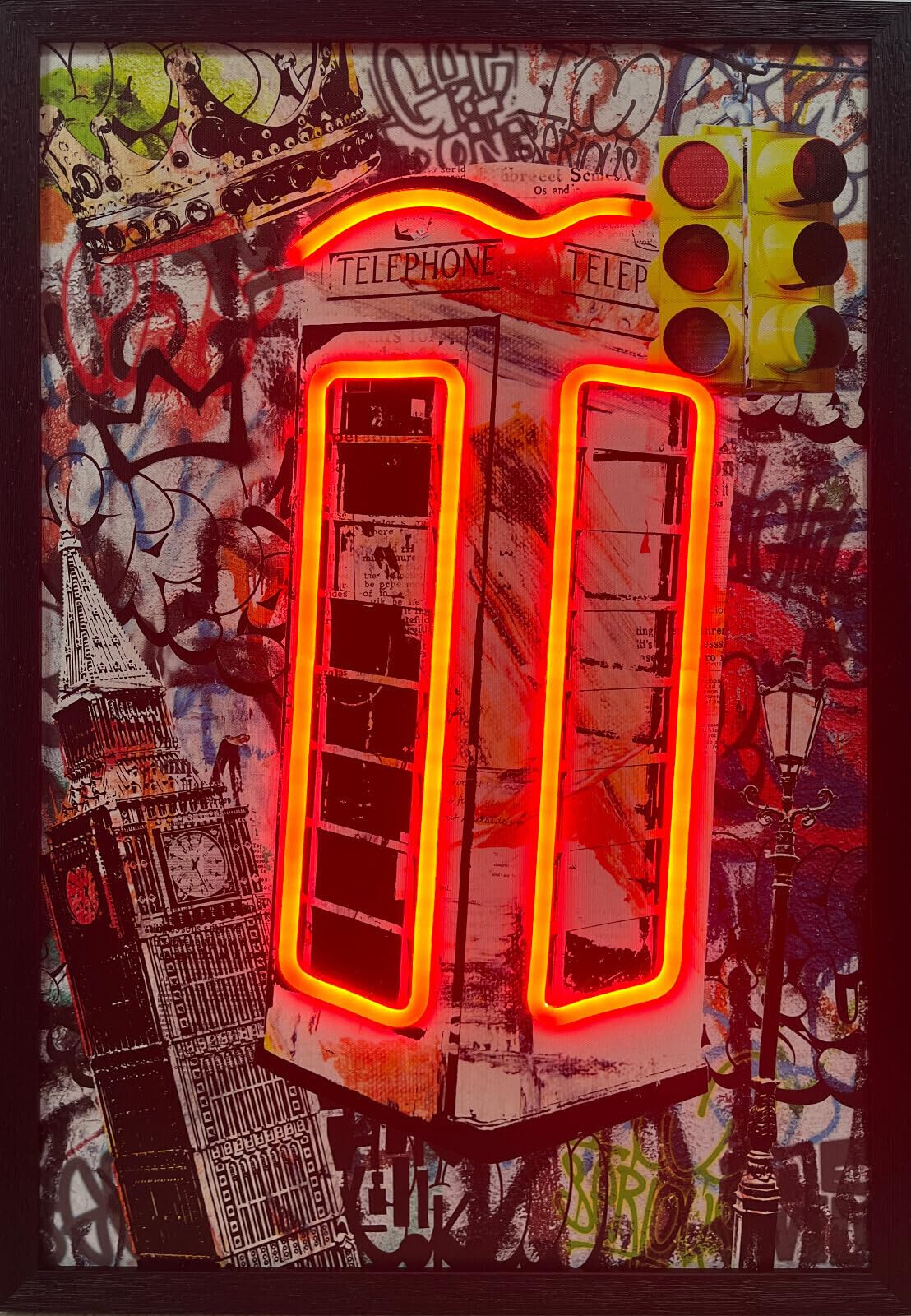 Home Luxe Multicolour London Telephone Box Neon Led Wall Art 40 X 60 Cm