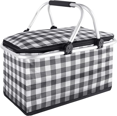 KEFOMOL Cesta de picnic aislada, bolsa enfriadora a prueba de fugas de 40 L, cesta de comestibles con tapa, 2 asas resistentes, cesta de