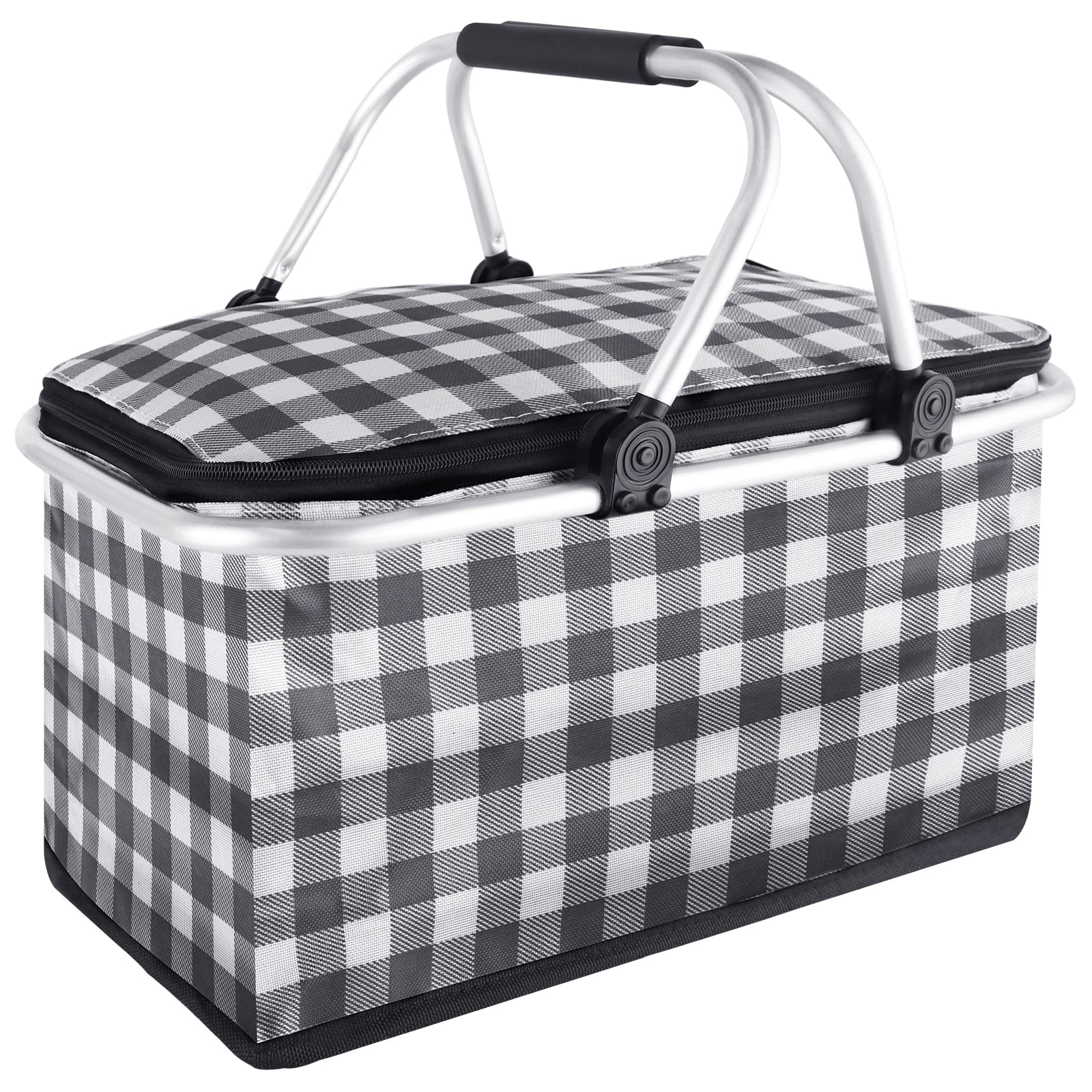 KEFOMOL Insulated Picnic Basket,Collapsible Cooler Bag,32L Grocery Basket with Lid,2 Sturdy Handles,Storage Basket for Picnic,Food Delivery,Take Outs,