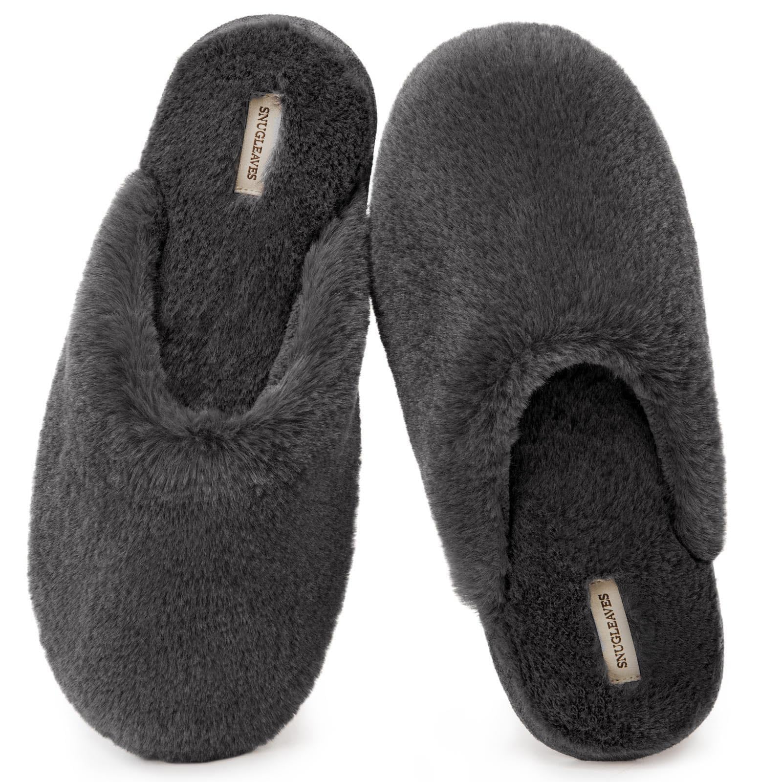 Snug Leaves Women's Fuzzy Scuff Slippers Soft Comfy Memory Foam Non-slip Indoor House Shoes