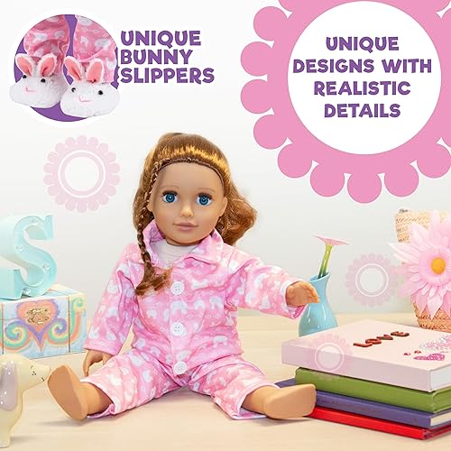 Miniatura 5 de Conjunto de pijama de muñeca de conejo con pantuflas, ropa y accesorios de muñeca de 18 pulgadas, compatible con muñecas American Girl, juego de