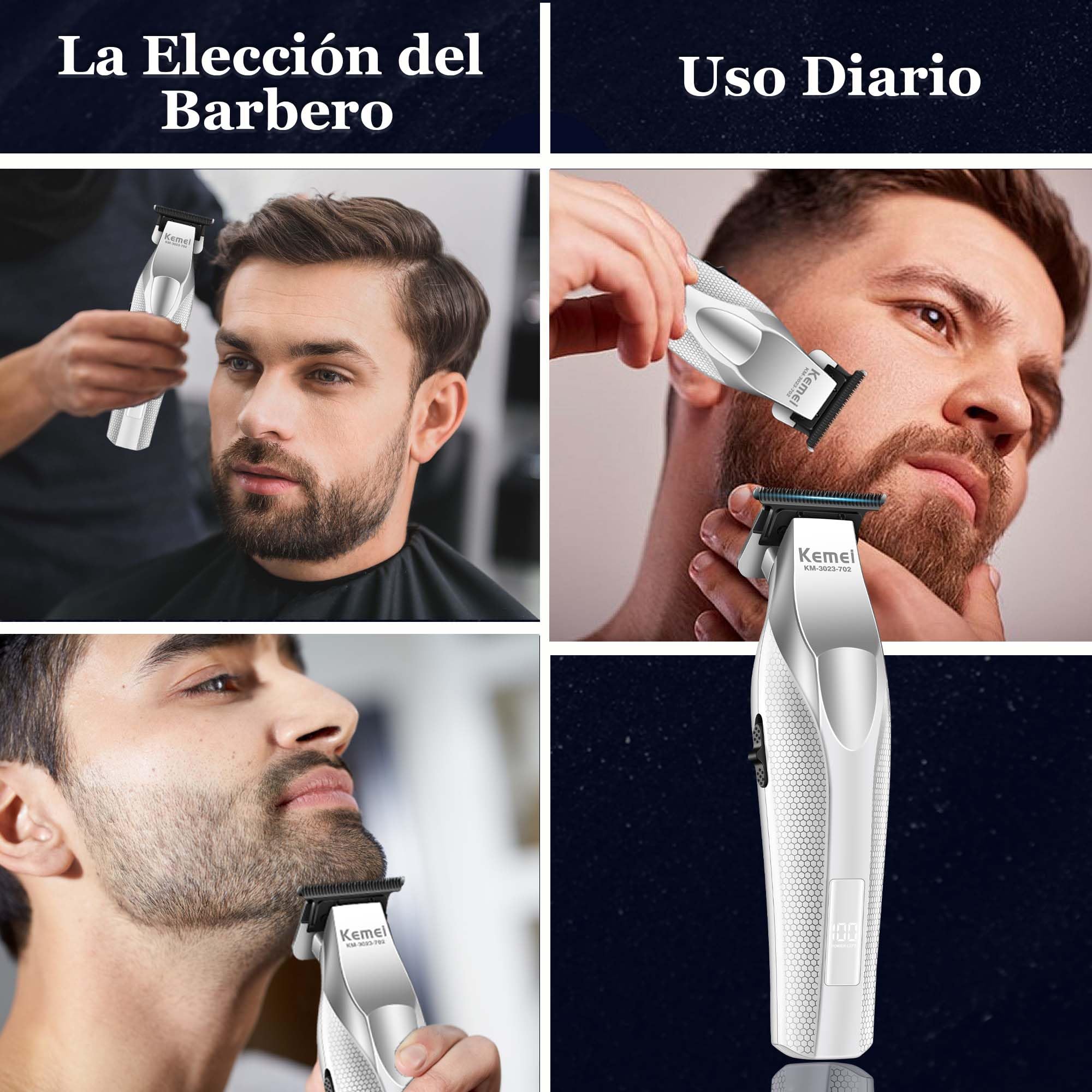 KEMEI 3023-702 Maquina de Cortar Pelo Hombre, 9000 RPM Cortapelos Hombre | Zero Gapped para Barberos,Con Cuerpo de Metal Completo, Cortapelos Profesional con Pantalla LED, Cuchillas de Cerámica y DLC