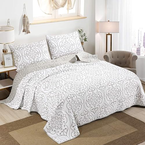 vctops Juego de edredón bordado vintage de 3 piezas, tamaño individual, 100% algodón, reversible, ultra suave, ligero, para todas las estaciones