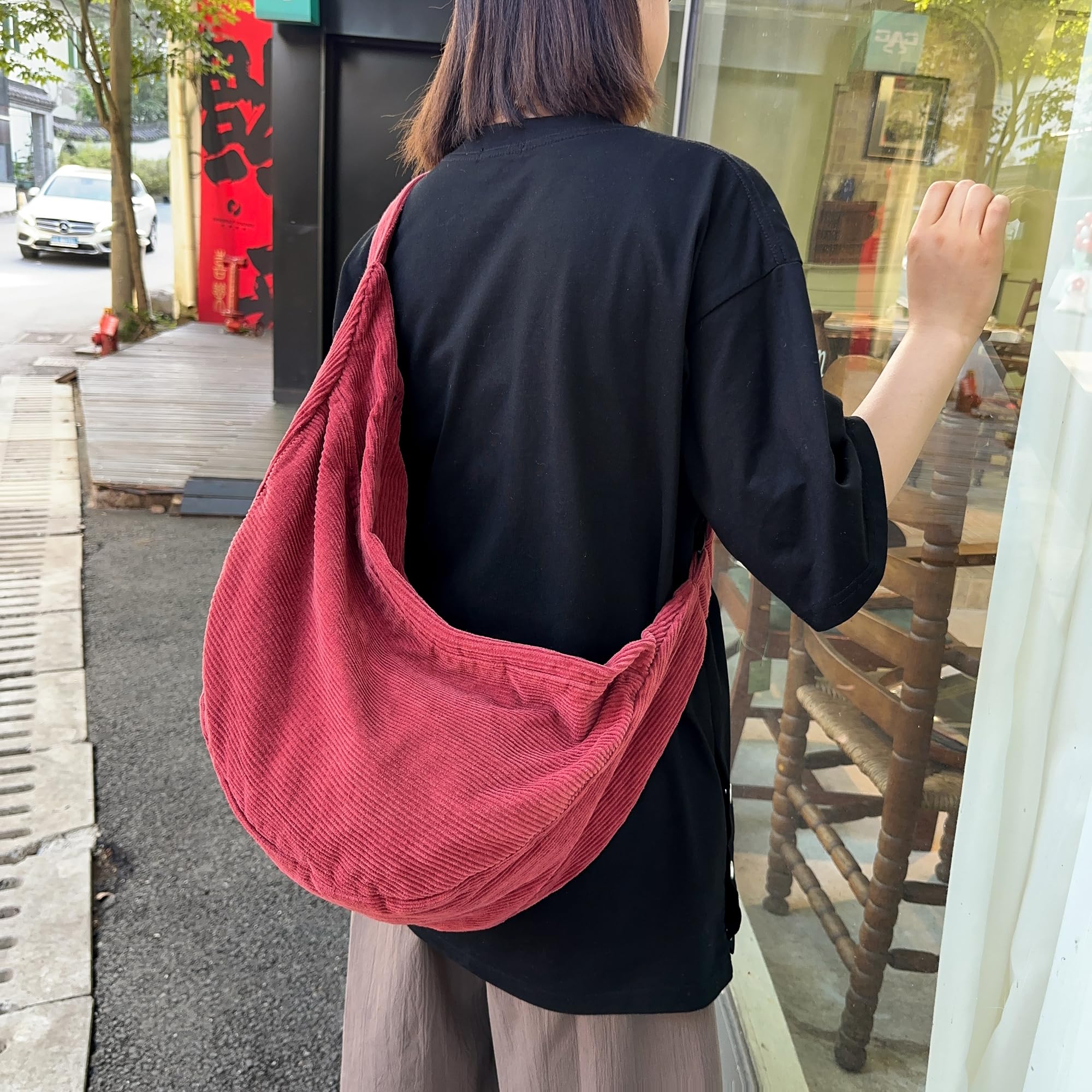 Crossbody Bag Damen Herren Umhängetasche Damen, Cord Tasche Handtasche Damen Groß Casual Schultertasche mit Verstellbarer Schultergurt für Schule Büro Arbeit Reisen Ausflug Einkauf