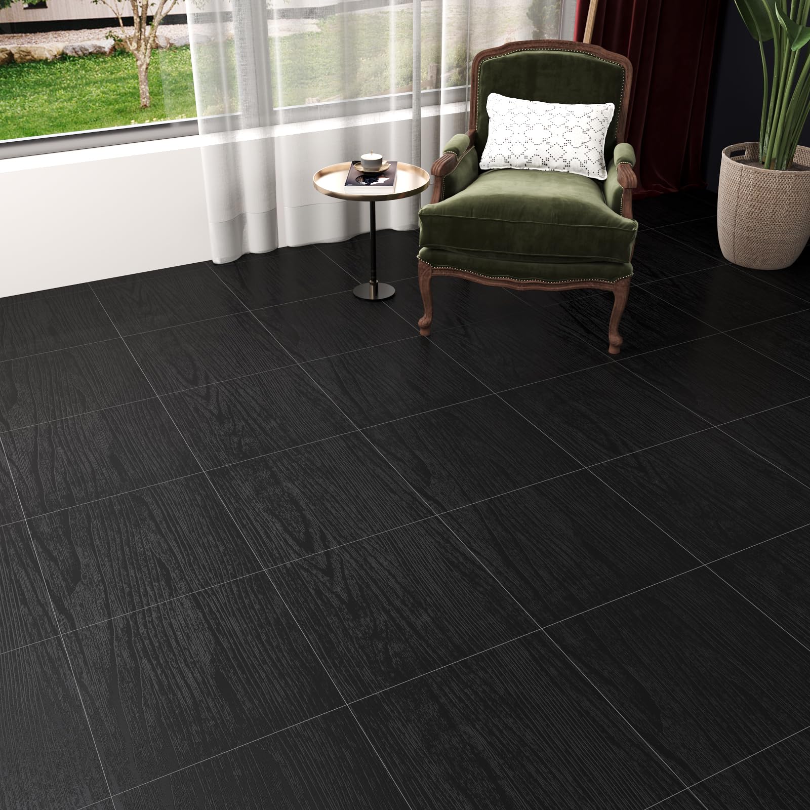 VaryPaper Pavimento in PVC Effetto Legno Nero 30cmx30cm 20 Pezzi Parquet Laminato Pavimento PVC Adesivo Soggiorno Camera Letto Piastrelle Adesive Bagno Impermeabile Adesivi per Piastrelle Cucina