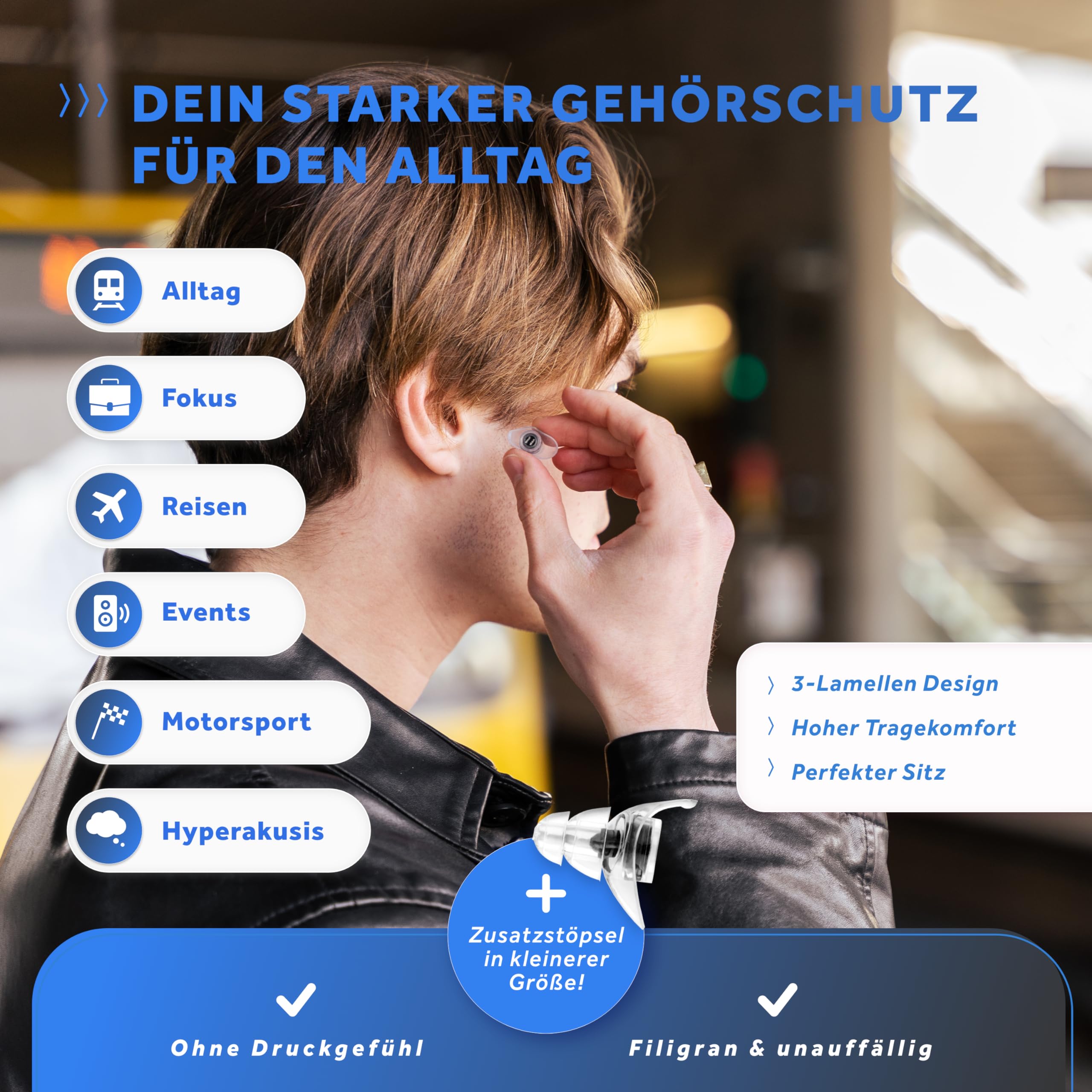 Schallwerk ® Strong+ | unauffällige Gehörschutz Ohrstöpsel – dämpfen Lärm & erhalten Tonqualität – Ohrenstöpsel transparent - Earplugs geeignet für Musik, Festival, Arbeit & Lernen