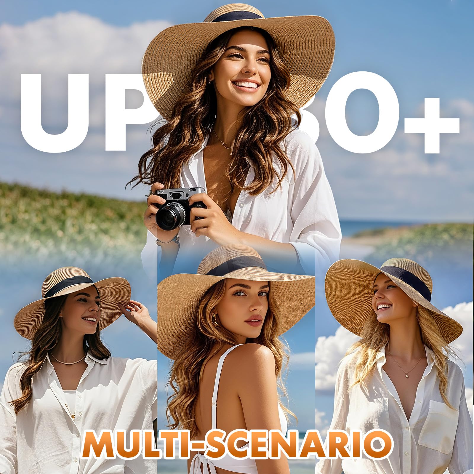 Barelove Sun Straw Hat Wide Brim Shape Hat with UPF 80+, Packable Foldable Floppy Summer Beach Hat for Women Men