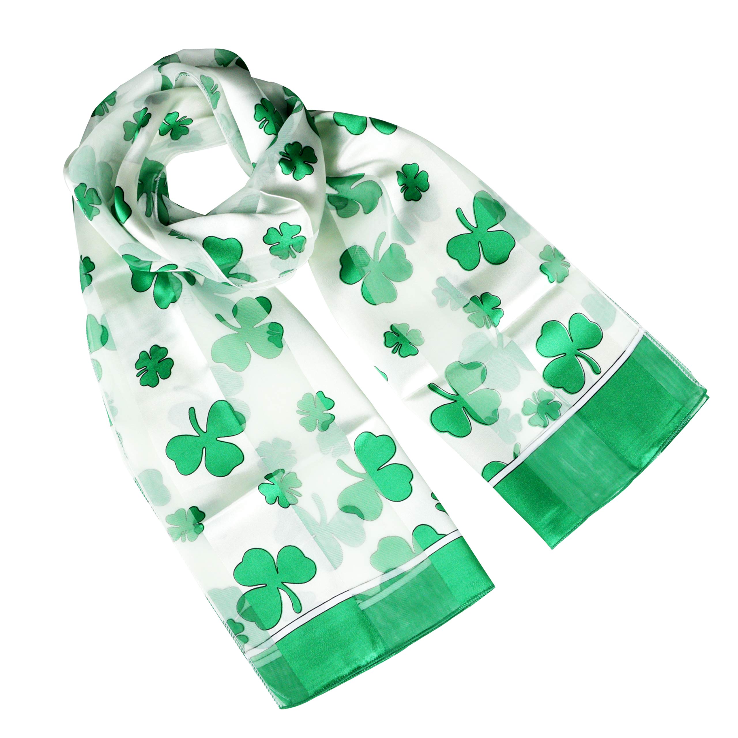No.1 Gifts Women's Cream Green Scarves Shamrocks St Patrick's Day Chiffon Satin Silky