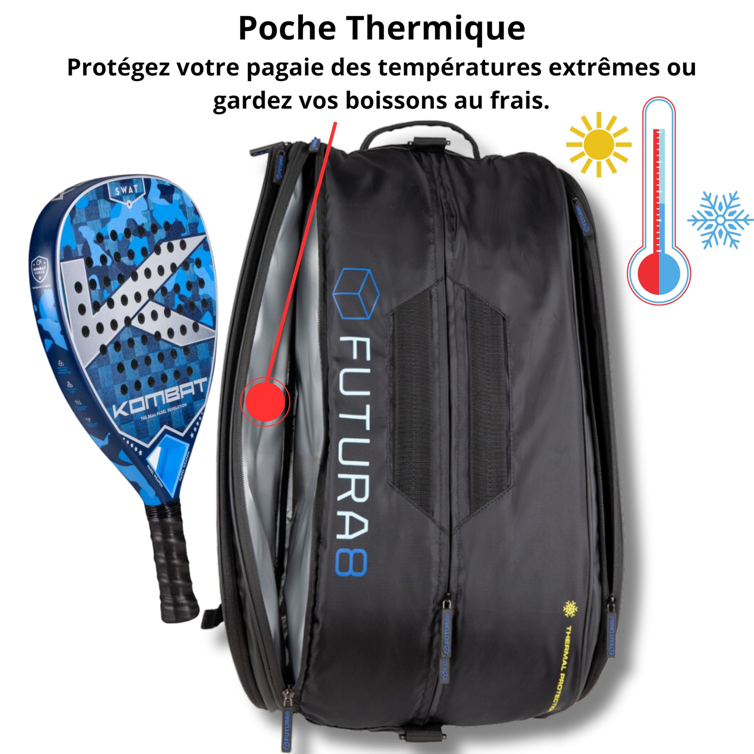 Sac de Padel Grande capacité – Rangement 4 Raquettes – idéal pour vêtements, Chaussures et balles – Homme et Femme – Sac à Dos Robuste et Polyvalent