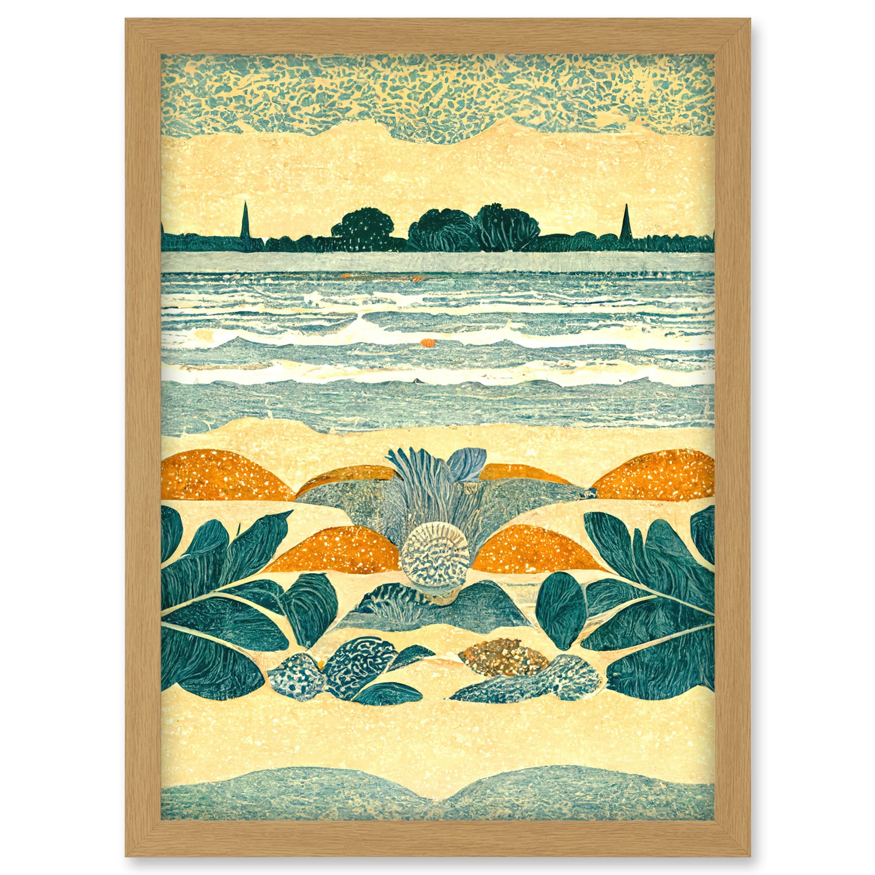 Doppelganger33 LTD Seaweed Sunshine And Seashells Beach Scene Seascape Artwork Framed A3 Wall Art Print