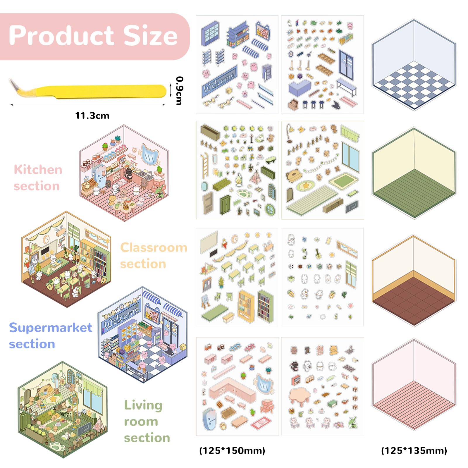 NiXianLinGo 4-Piece 3D Sticker Scene Set (Life Series) With Tweezers | Layered Decorative Stickers - View #7