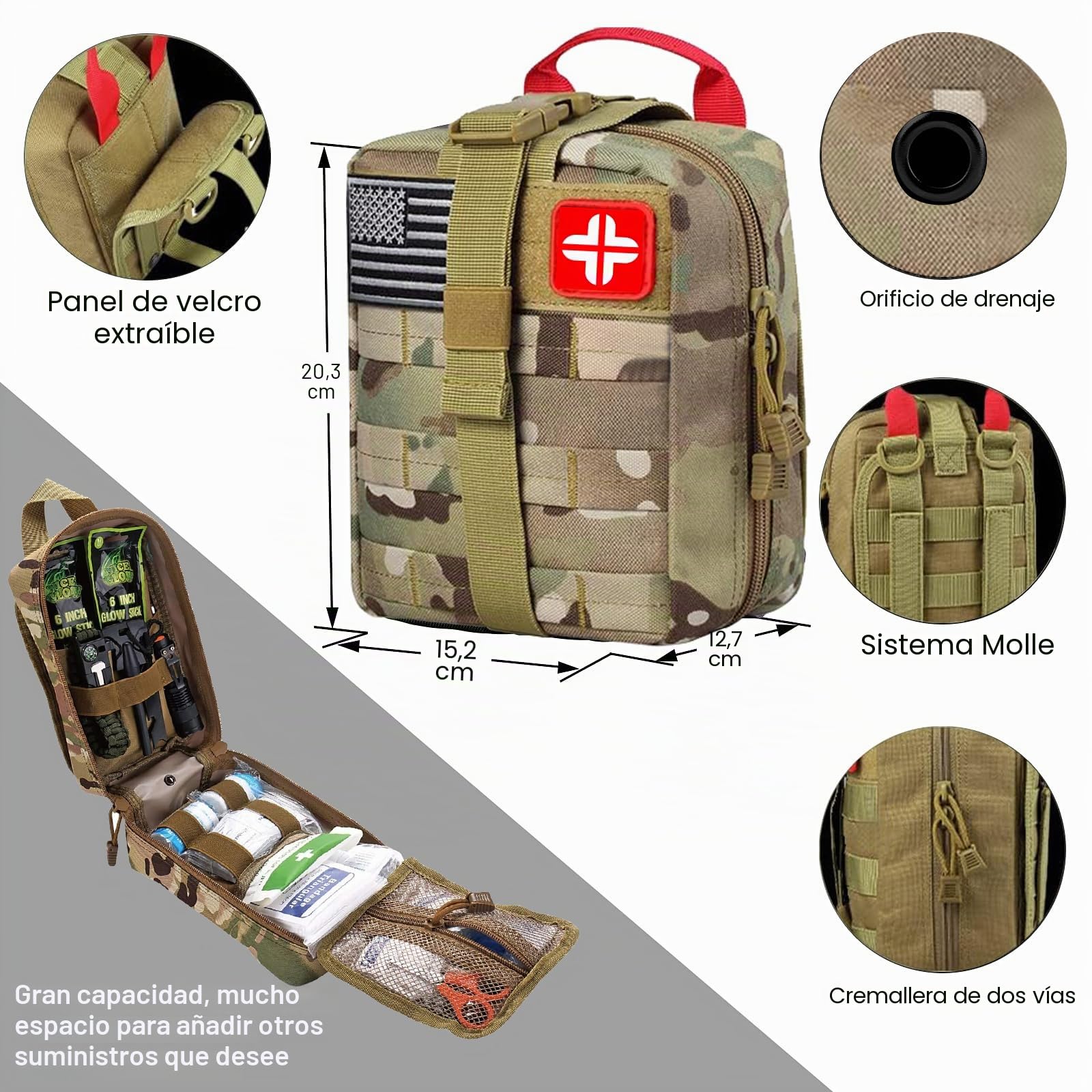 Regalos para hombres, papás, Navidad: kit de supervivencia y kit de primeros auxilios LUXMOM, 142 piezas de equipo profesional de supervivencia con bolsa Molle, para hombres, para acampar y aventuras
