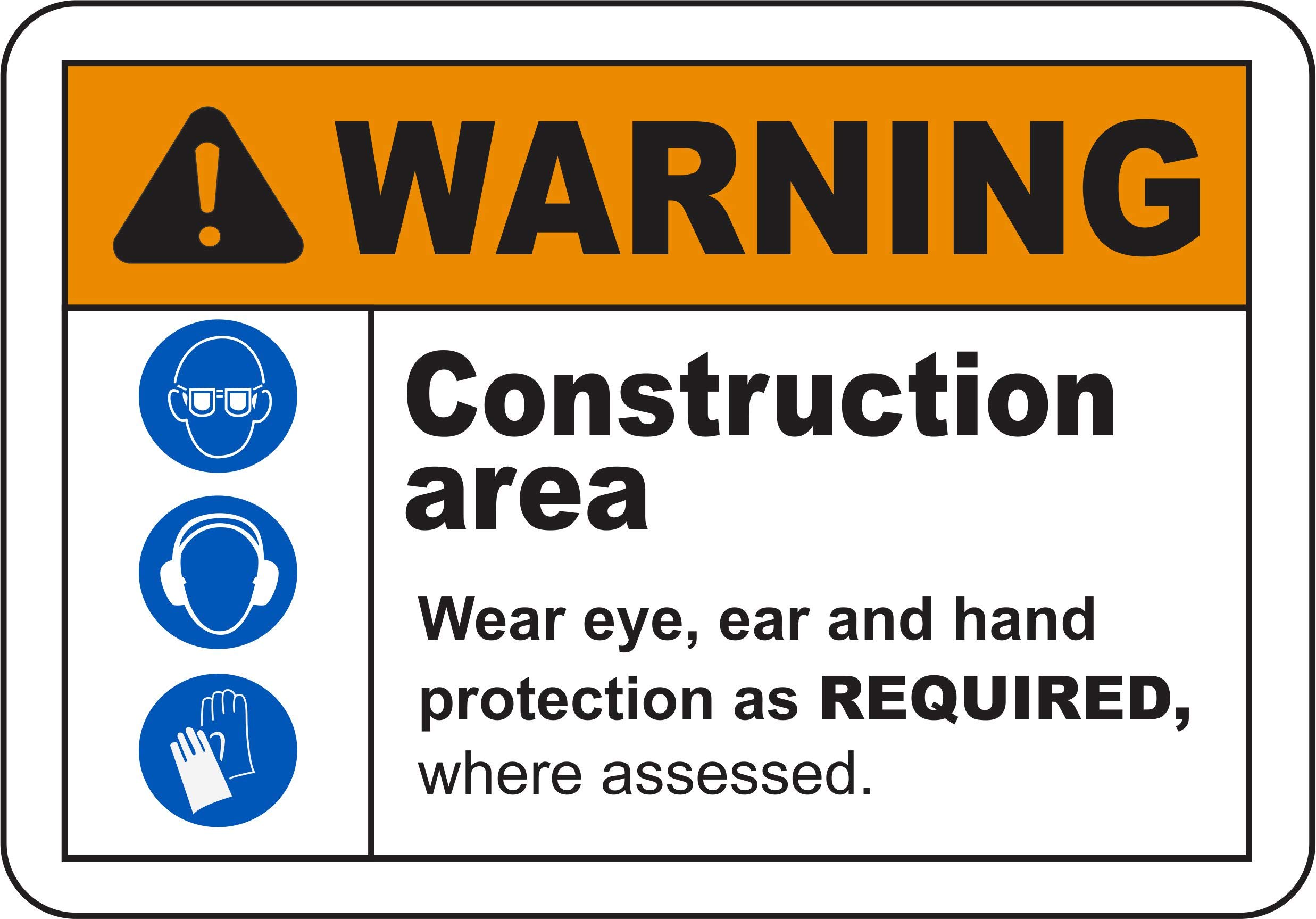 INDIGOS UG - Pegatinas - Seguridad - Advertencia - Construcción Area PPE Sign 254 mm x 177 mm - Decal for Office - Oficina - Empresa - Escuela