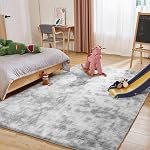 Règles de la zone 8x10 pour Chambre à coucher, Grand Shag Rug Soft Fluffy, Tapis intérieur lavable non glissant pour les enfants filles et les garçons, Dormoirs, Nursery, Décor Aesthétique maison, Gris clair teinté