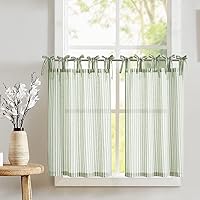 Vista 23 de jinchan Cortinas de Lino a Rayas para Cocina de 45 Pulgadas, Cortinas de Nivel, Estilo de Granja Moderno, Estilo Café, Tratamientos para Ventanas