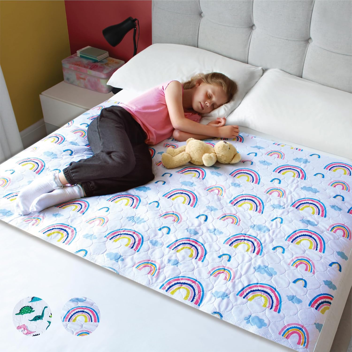 Hygge Sheets®Potty Training Pee Pads for Kids, Toddlers - 100% Waterproof, Non Slip Bed Wetting Pad for Full Size Beds - Washable, Reusable Mattress & Sheet Protector - Rainbow Full Rainbow 1 Pack