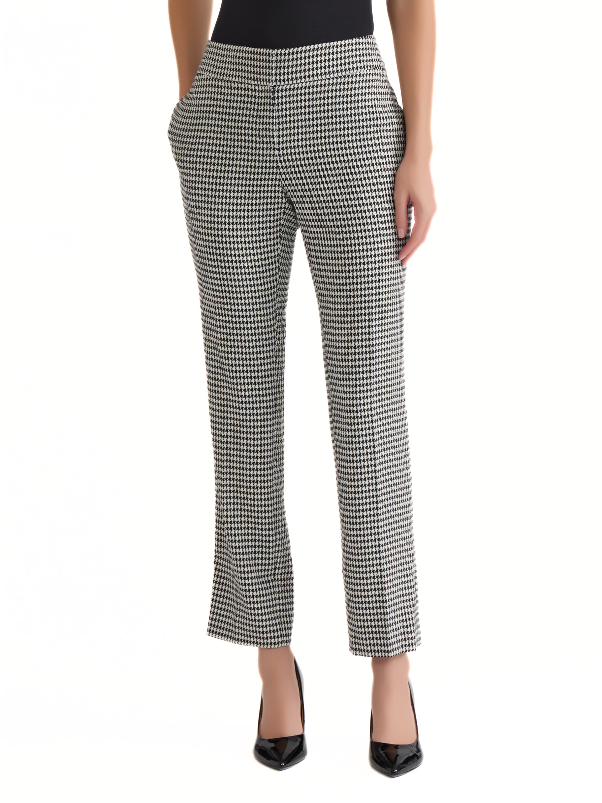 Kasper Womens Houndstooth Slim Leg Pant
