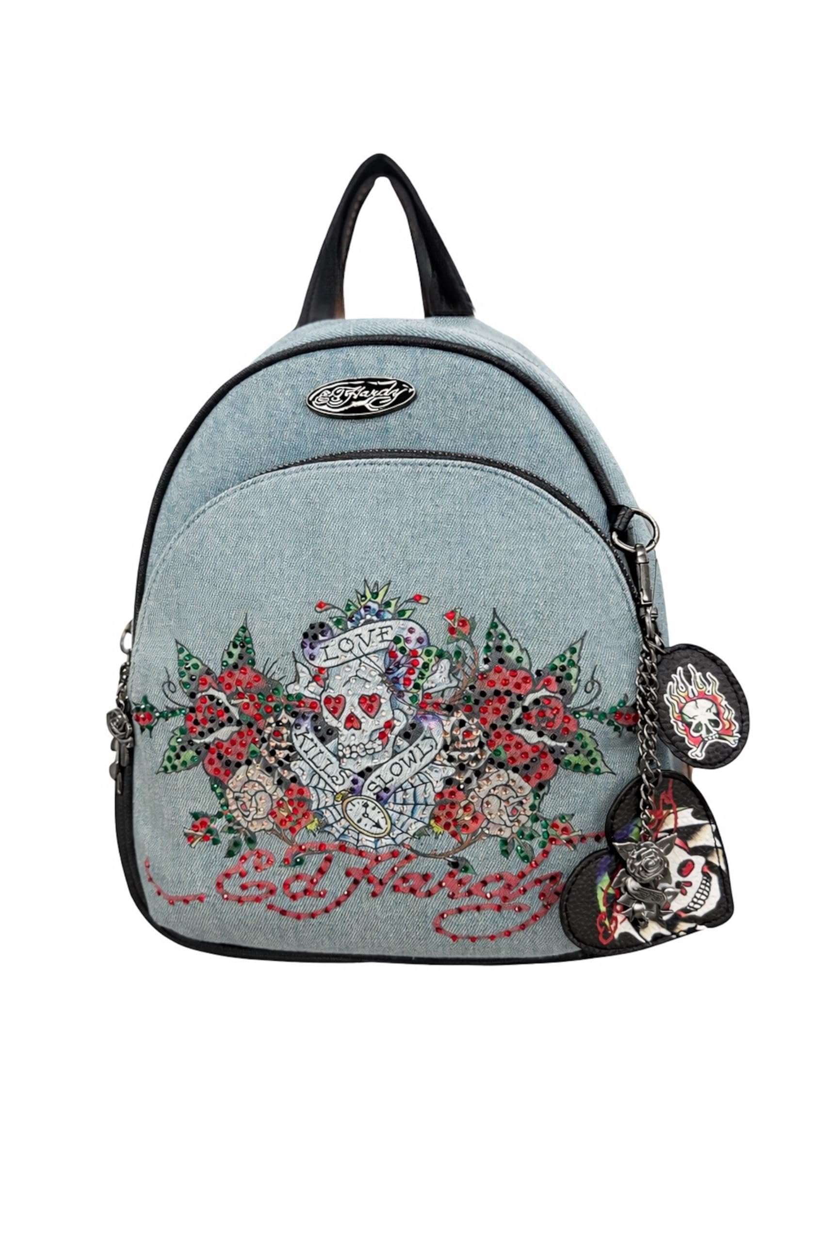 Amazon.co.jp: ED HARDY デニムミニバックパック 女性用 – 刺繍スカル