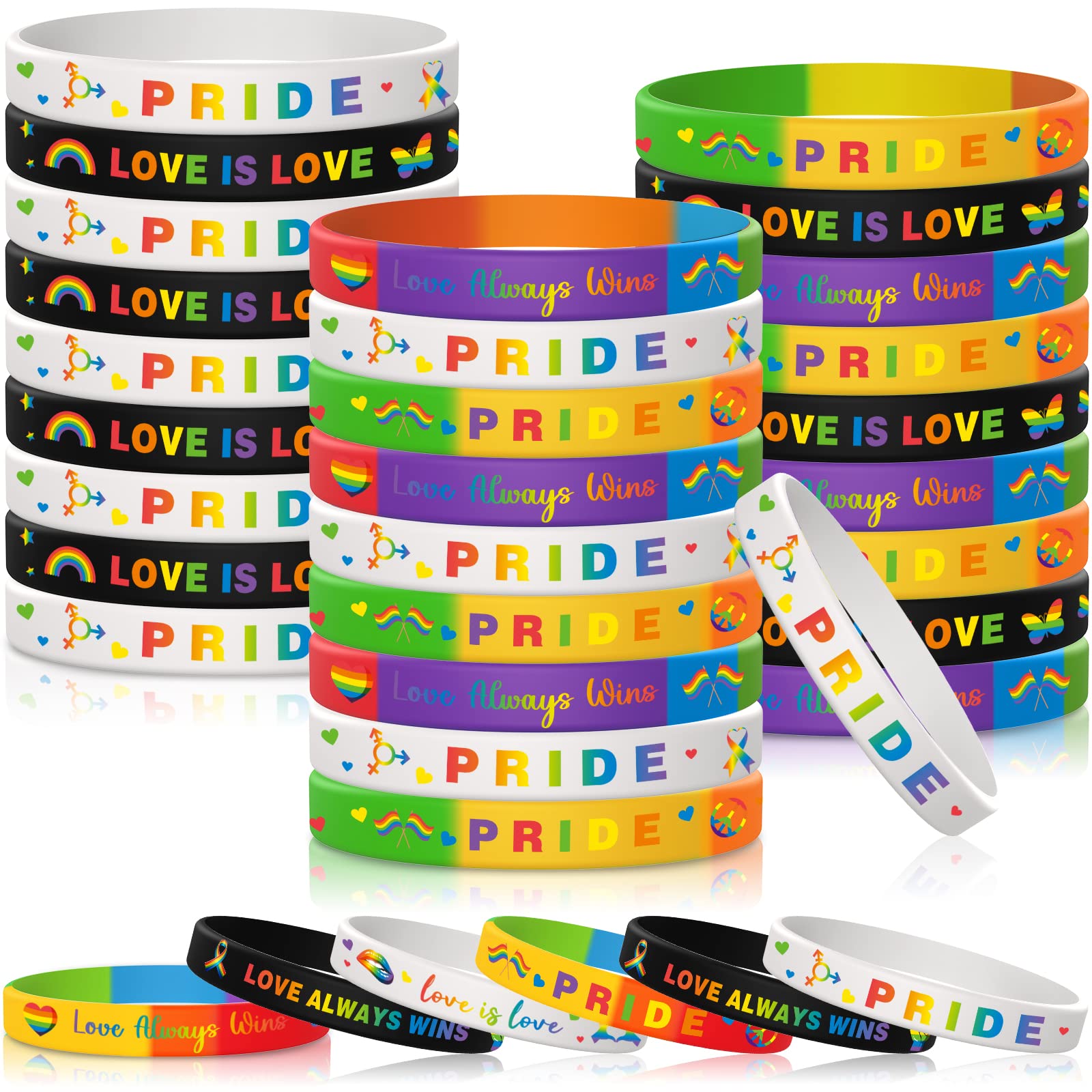 Harrycle 200 Pieces Pride Rainbow Bracelets Pride Silicone Wristbands LGBT Rainbow Rubber Bracelets for Gay and Lesbian LGBTQ Party Parades Gifts