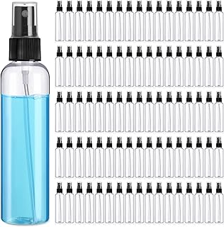 Layhit 100 Pcs Mini Spray Bottles 4 oz Clear Alcohol Spray Bottles with 5 Pcs Small Funnels Empty Plastic Bottles Travel Bottle Small Plastic Fine Mist Spray Bottles for Essential Oils Travel Perfumes