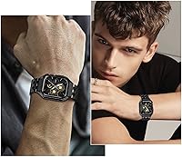 Vista 3 de HASLFM Correa de acero inoxidable con funda compatible con Apple Watch Series 9, 8, 7 (1.614 pulgadas), 6 5 4 SE3/2/1 (1.575 pulgadas), Series 3, 2