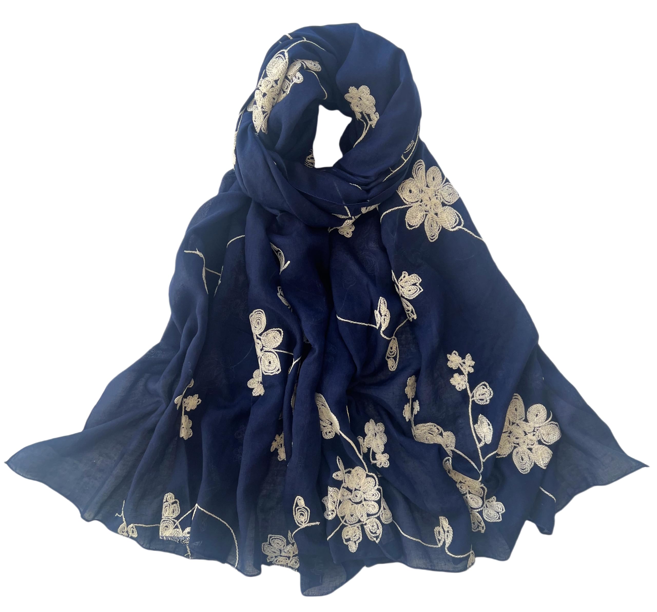 MINIDORA Sciarpe morbide e leggere da donna con ricami floreali per vacanze estive e viaggi extra large