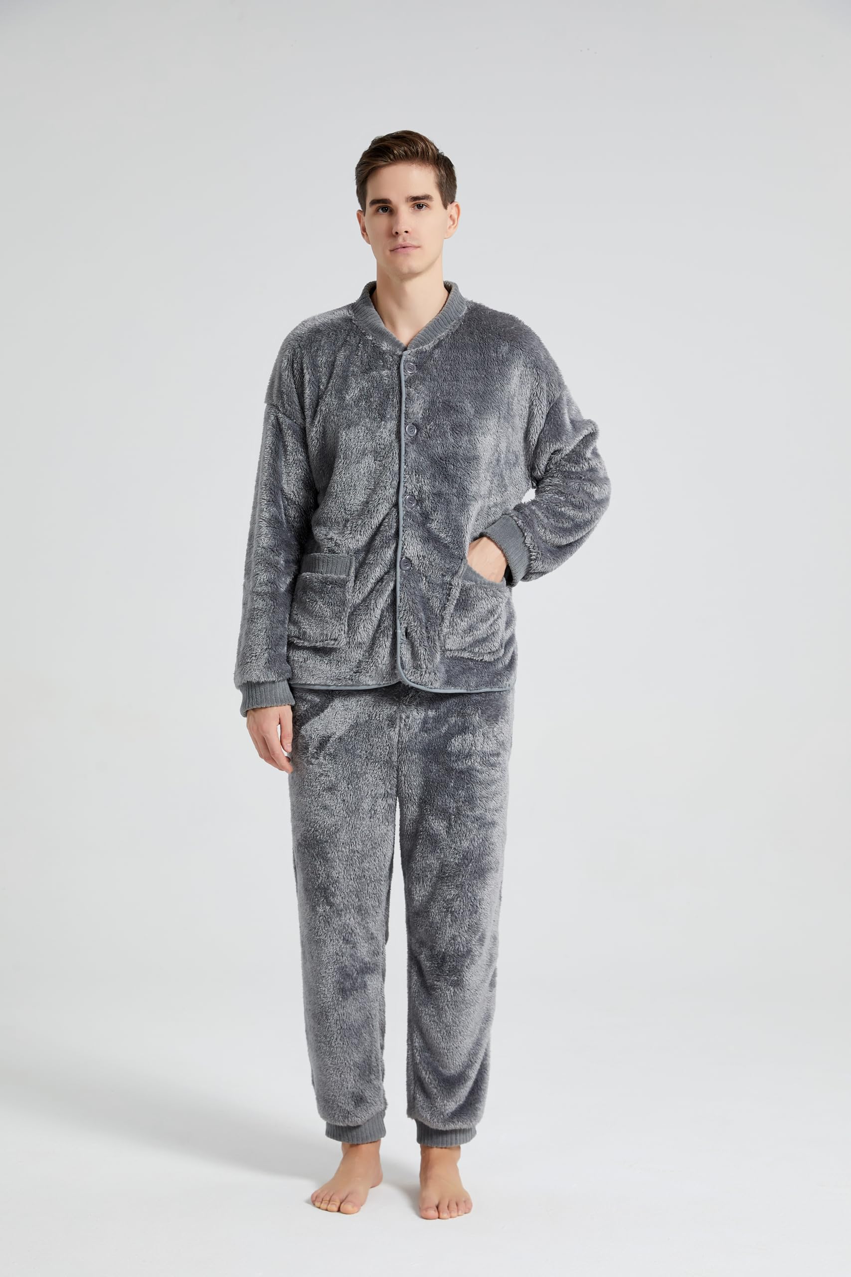 Pigiama Invernale da Donna Piajams in Pile di Corallo Caldo E Confortevole, Elegante Set di Pigiama Cardigan, Un Salotto Unisex