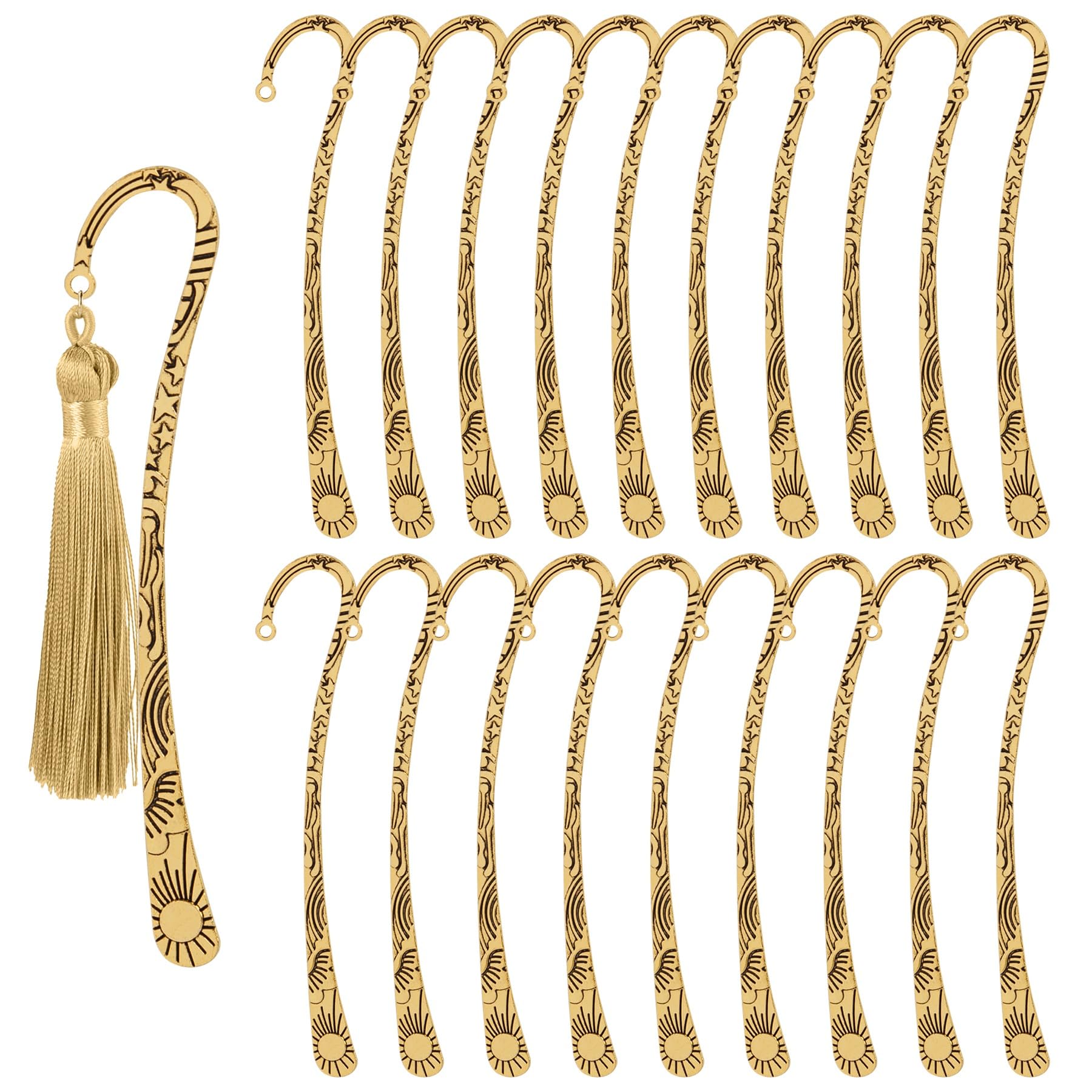 AUEAR, 20 Pack Metal Bookmarks Carved Hook Bookmark Vintage Book Markers with Hook for Reader (Gold)