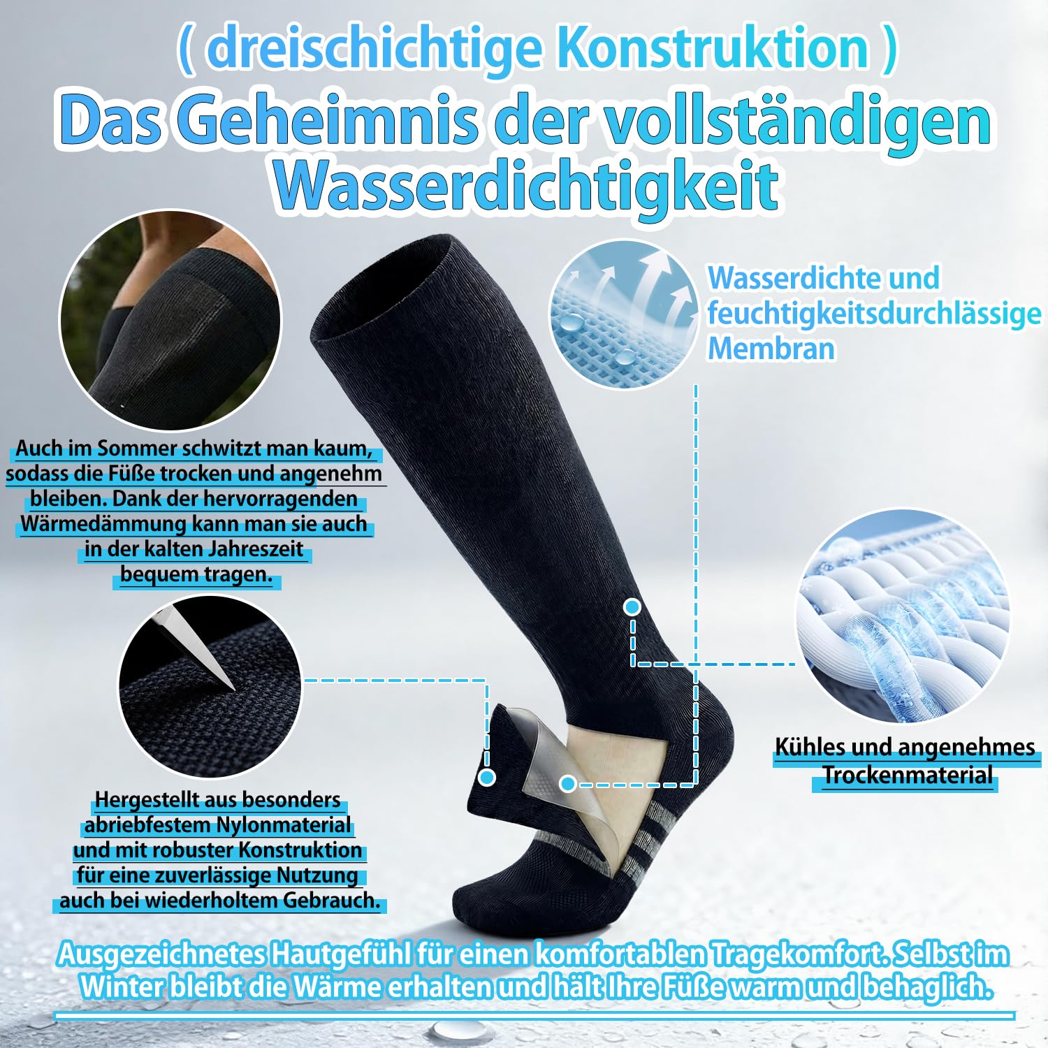 RANDY SUN Wasserdichte Wandersocken Herren Damen Atmungsaktive Thermosocken mit 3-Lagig Membran Winddicht Warme Winter Socken für Trekking Ski Angeln Fahrrad