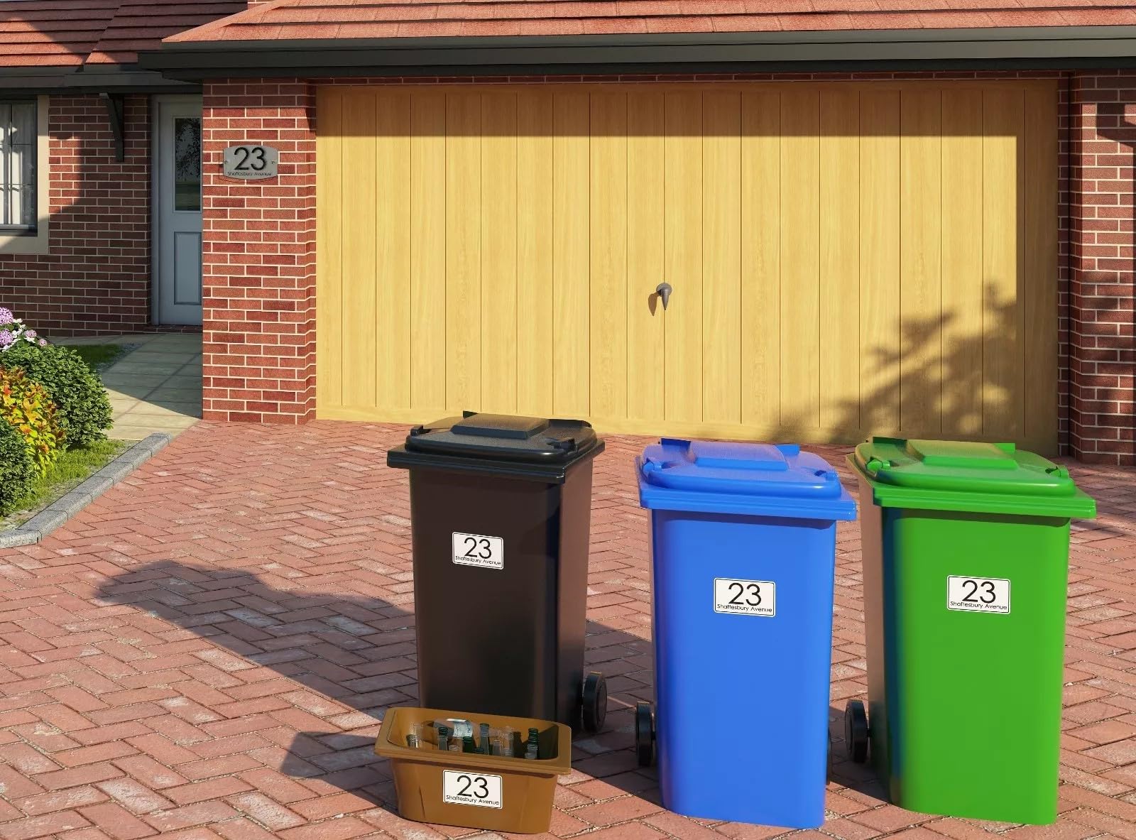 Lot de 2 Étiquettes Pour Poubelles Personnalisable Avec Le N° de Votre Maison et le Nom de Votre Rue Autocollants sur Mesure pour Bacs à Déchets