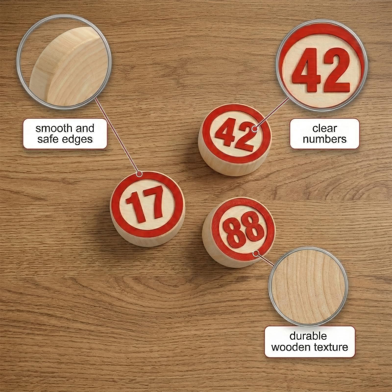 Gra Bingo Tradycyjne Lotto, 90 Numerowanych 2-Strony Bingo, Drewniane Żetony, Drewniane Bingo Klasyczne Drewniane Bingo