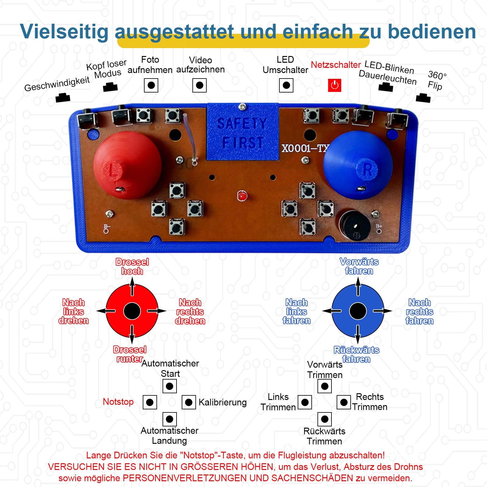 Quadrotor-Drohnen-DIY-Kit Ein einzigartiges STEM-Projekt mit Bürstenlosem Motor, optischem Flussschweben, Ein-Klick-Start und -Landung sowie 360°-Umdrehung für DIY-Enthusiasten, um die Grundlagen der