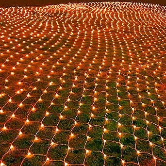 198 LED Orange Mesh Net Lights, 9.8ft x 6.6ft, Outdoor Decorative String Lights with 8 Modes & Memory Function