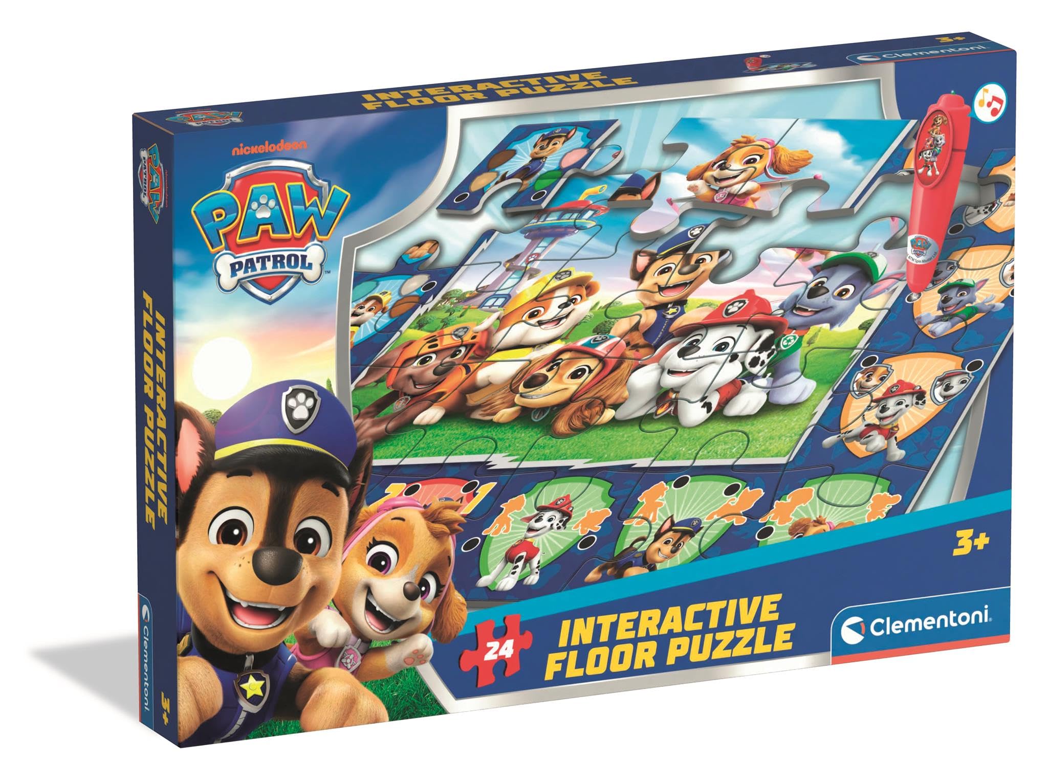 Clementoni Interactive Floor Puzzle - Paw Patrol With Electronic Pen, 24-Piece Educational Mat for Early Learning for Kids Age 3+