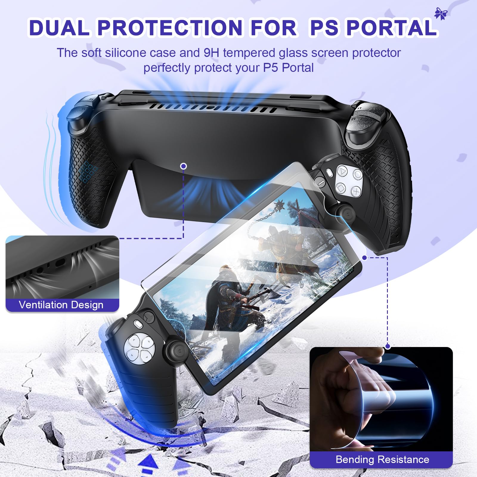 Set di accessori 14 in 1 per PlayStation Portal, custodia da trasporto per PS Portal, dock di ricarica magnetico con custodia in silicone per portale PS5, con 2 pellicole protettive, auricolari