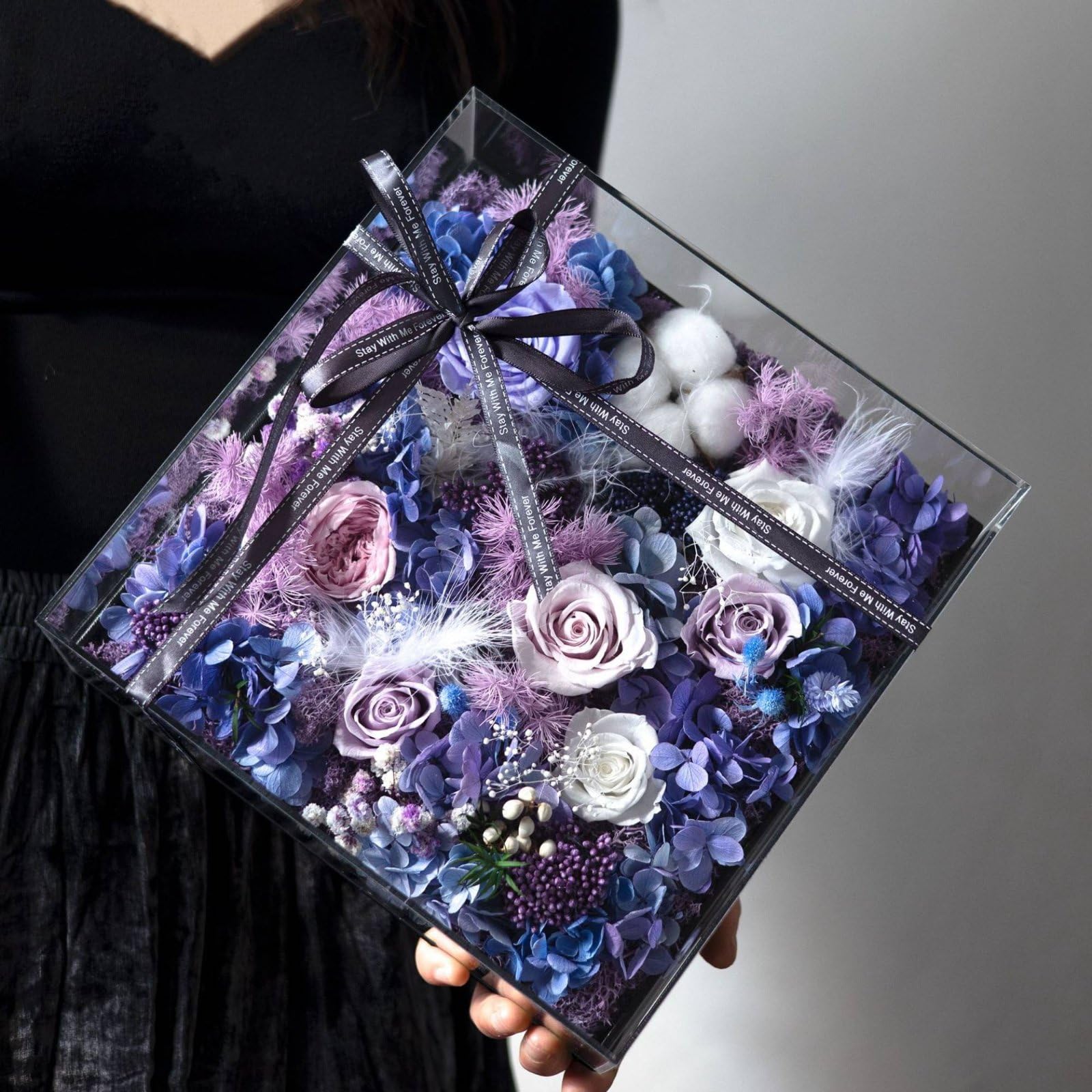 Rosas Eternas en Caja Acrílica Diseño Romántico Caja de Rosas Preservadas Hecho a Mano Regalo de Flores Secas para Novia, Cumpleaños, Rosa Vintage