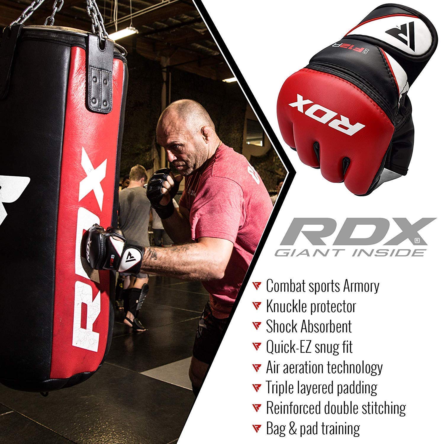 RDX MMA Guanti da allenamento, Maya Hide in pelle, guanti da boxe Grappling Sparring, ventilati aperti palmo, protezione da polso mano, kickboxing, muay thailandese, arti marziali combattimento guanti